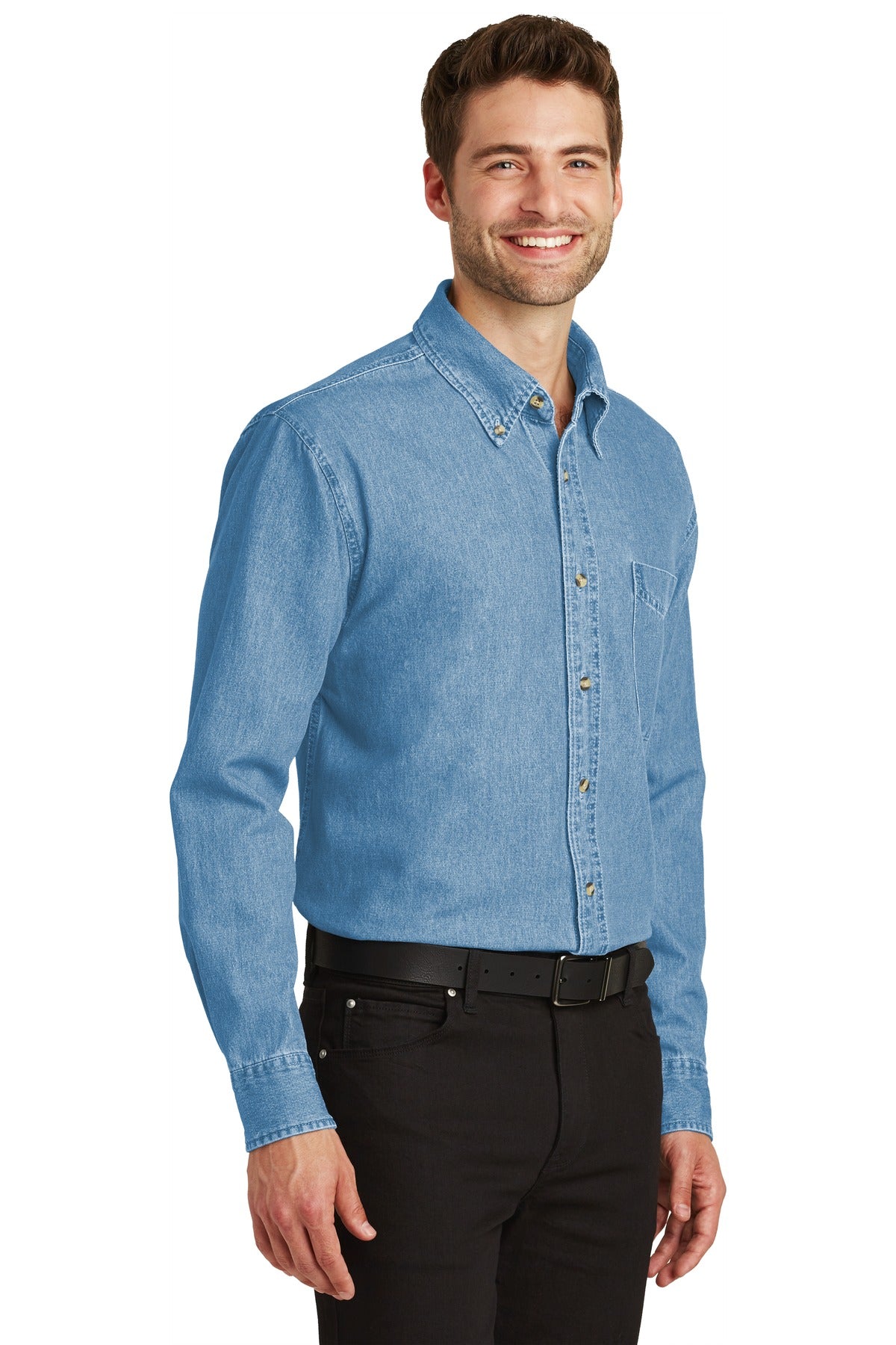 Faded Denim Port Authority Long Sleeve Denim Shirt. S600