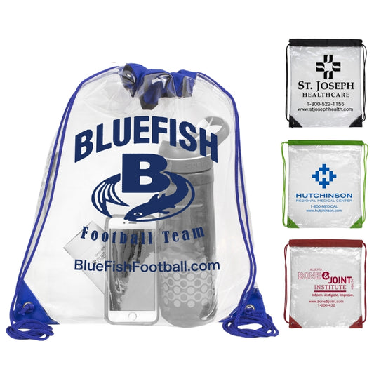 Royal Blue 13" W x 16" H - “Everest” Tall Clear Drawstring Cinch Pack Backpack