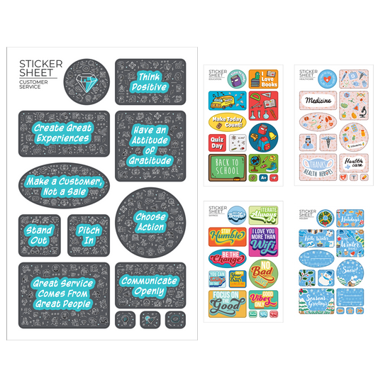 White Flair 7" X 11 " Sticker Sheet
