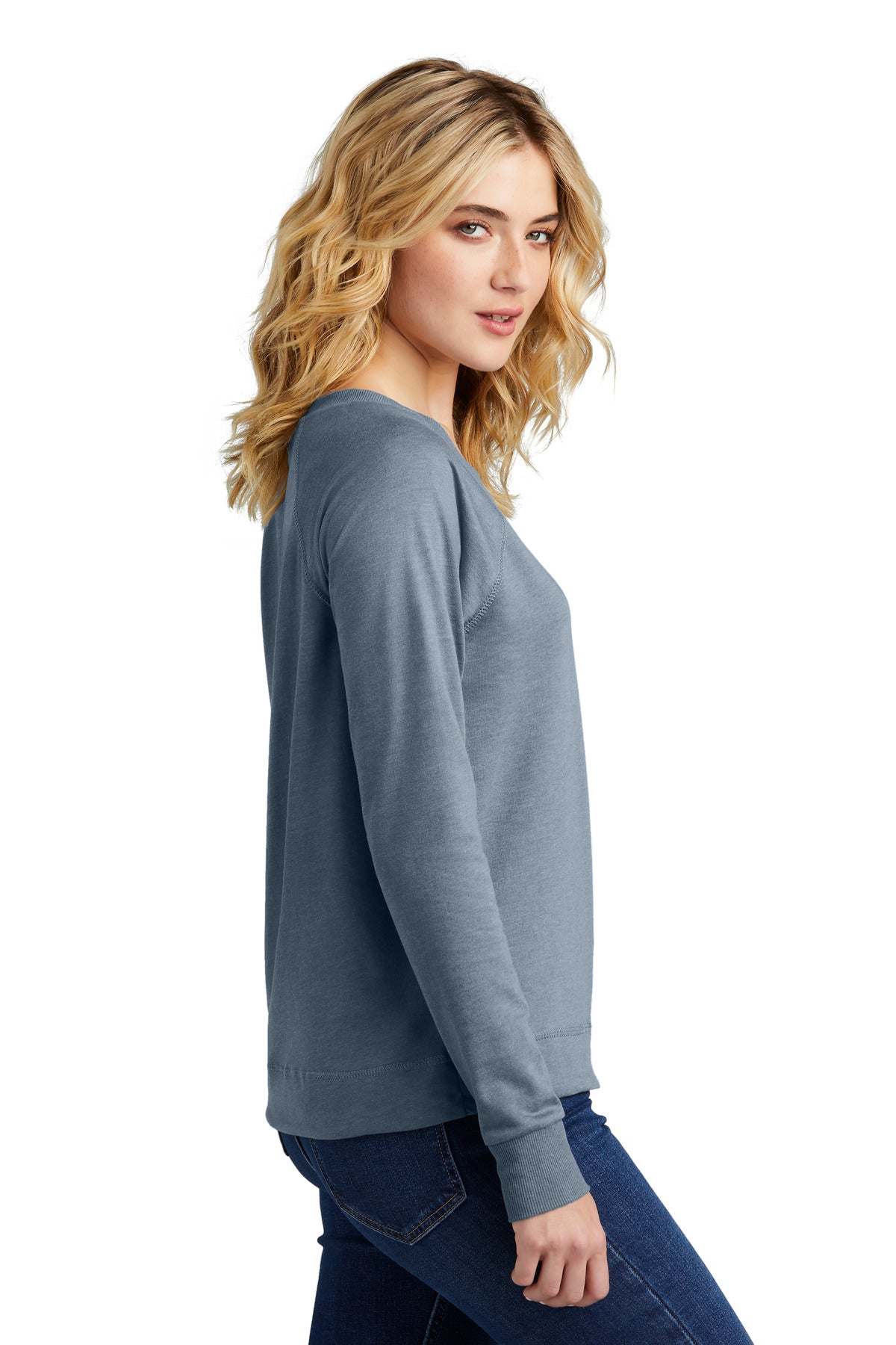 FlntBluHtr District Women's Featherweight French Terry Long Sleeve Crewneck DT672