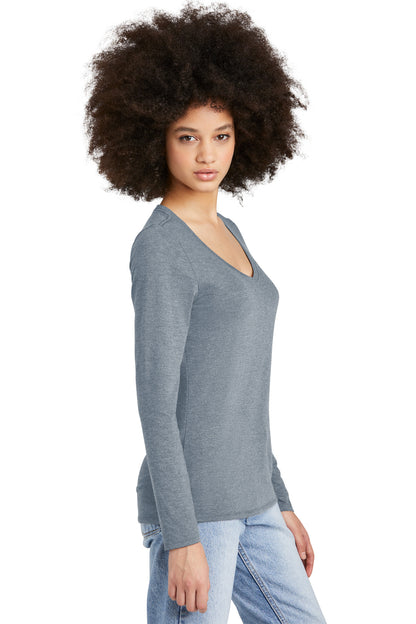FlntBluHtr District Women's Perfect Tri Long Sleeve V-Neck Tee DT135