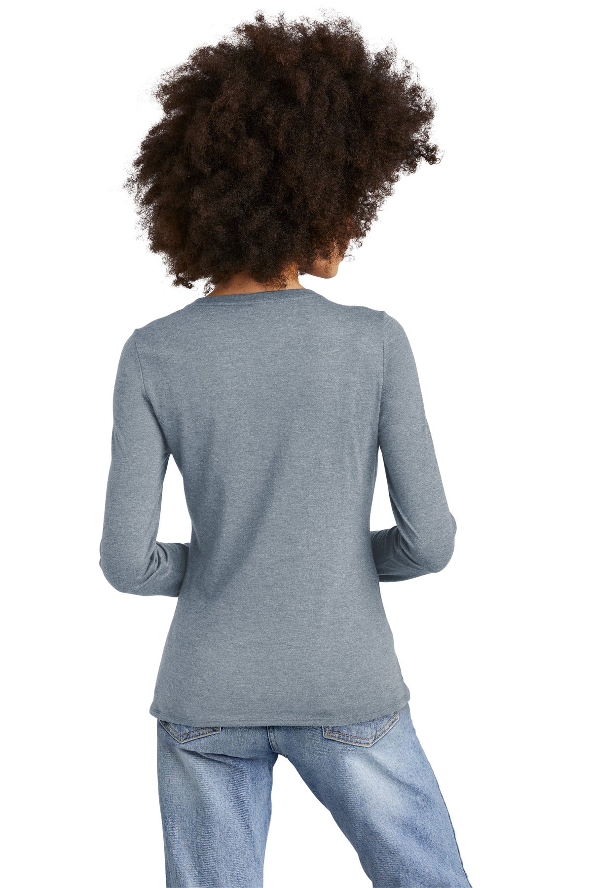 FlntBluHtr District Women's Perfect Tri Long Sleeve V-Neck Tee DT135