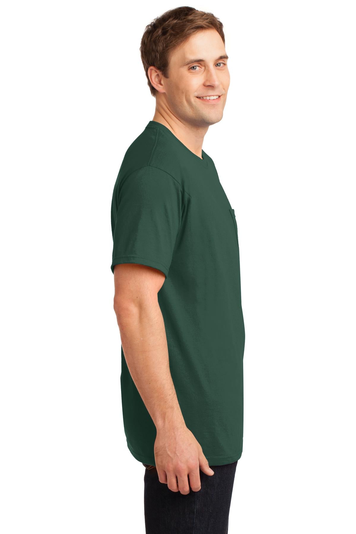 Forest Green Jerzees - Dri-Power 50/50 Cotton/Poly Pocket T-Shirt. 29MP