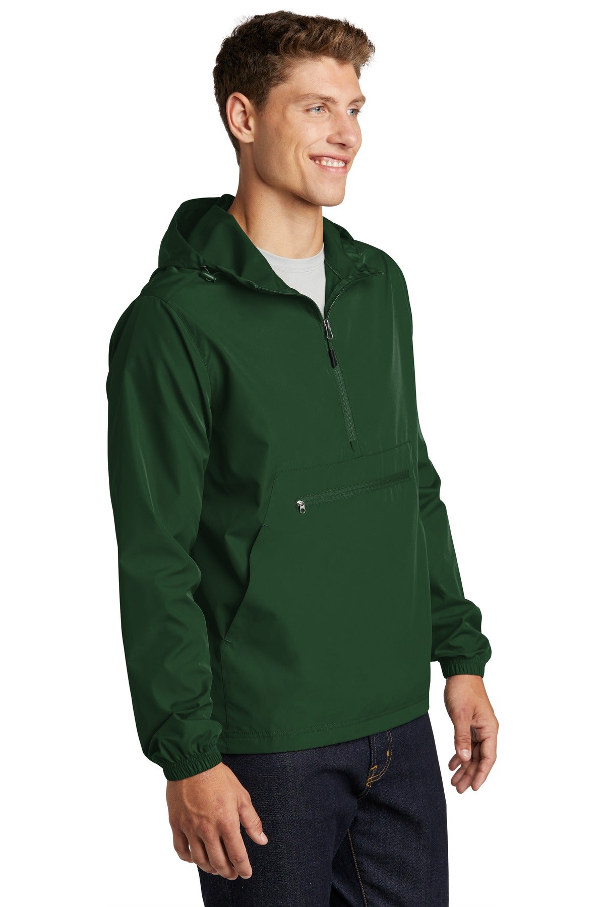 Forest Green Sport-Tek Packable Anorak. JST66