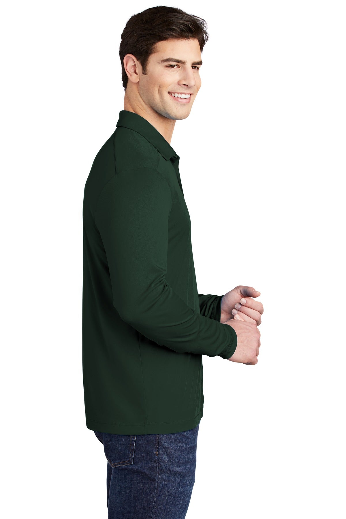 Forest Green Sport-Tek Posi-UV Pro Long Sleeve Polo. ST520LS