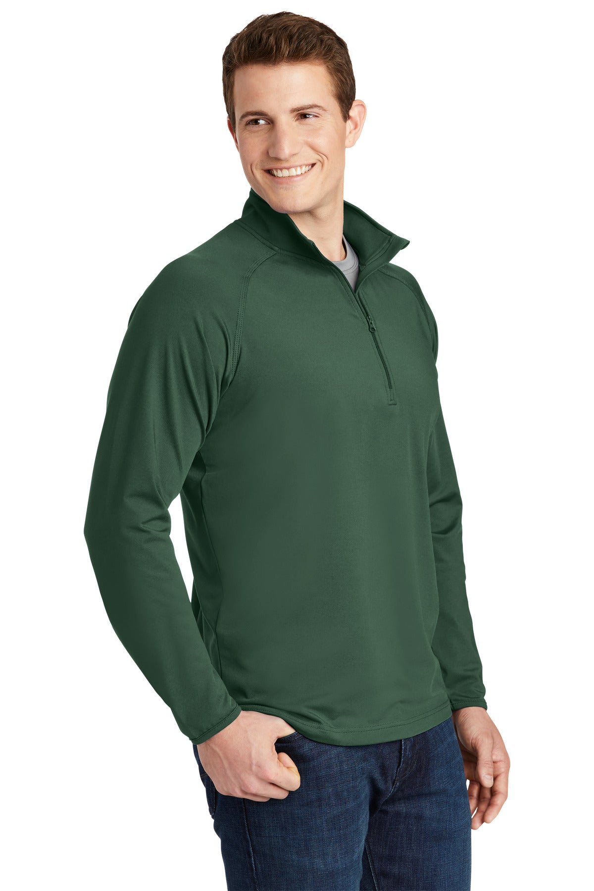 Forest Green Sport-Tek Sport-Wick Stretch 1/4-Zip Pullover. ST850