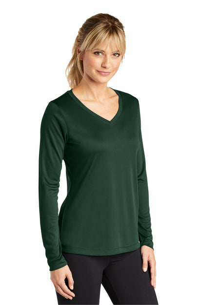 Forest Green Sport-Tek Women's Long Sleeve PosiCharge Competitor V-Neck Tee. LST353LS