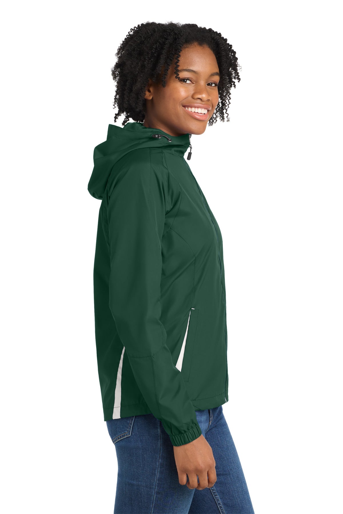 Forest Grn/Wht Sport-Tek Women's Colorblock Hooded Raglan Jacket. LST76