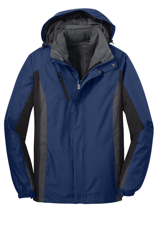 Front View of Ad Blu/Blk/Gry Port Authority Colorblock 3-in-1 Jacket. J321