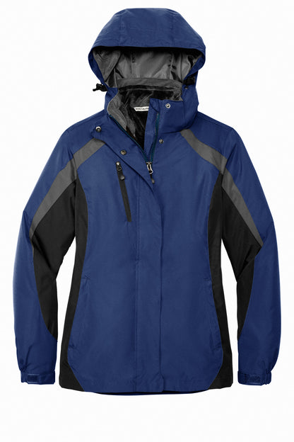 Front View of Ad Blu/Blk/Gry Port Authority Women's Colorblock 3-in-1 Jacket. L321