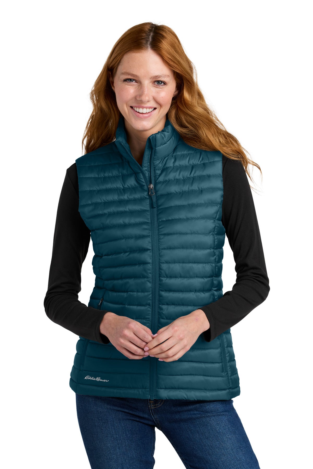 Front View of AdrBlue Eddie Bauer Women's Packable Quilted Vest EB517