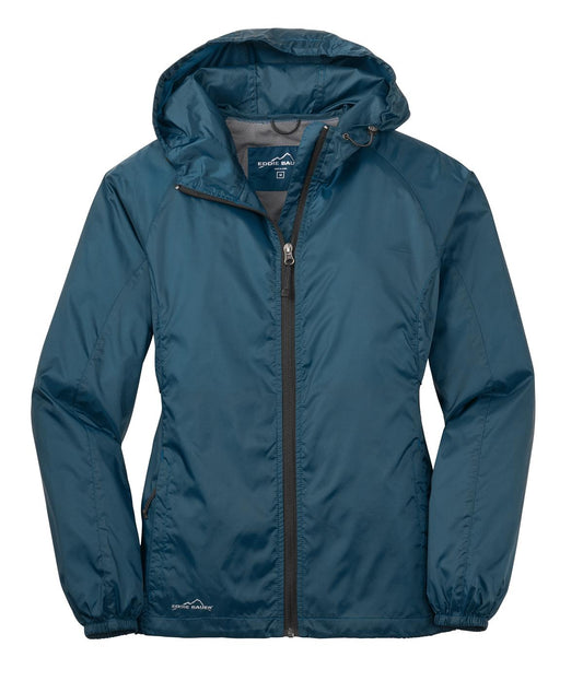Front View of Adriatic Blue Eddie Bauer Women's Packable Wind Jacket. EB501