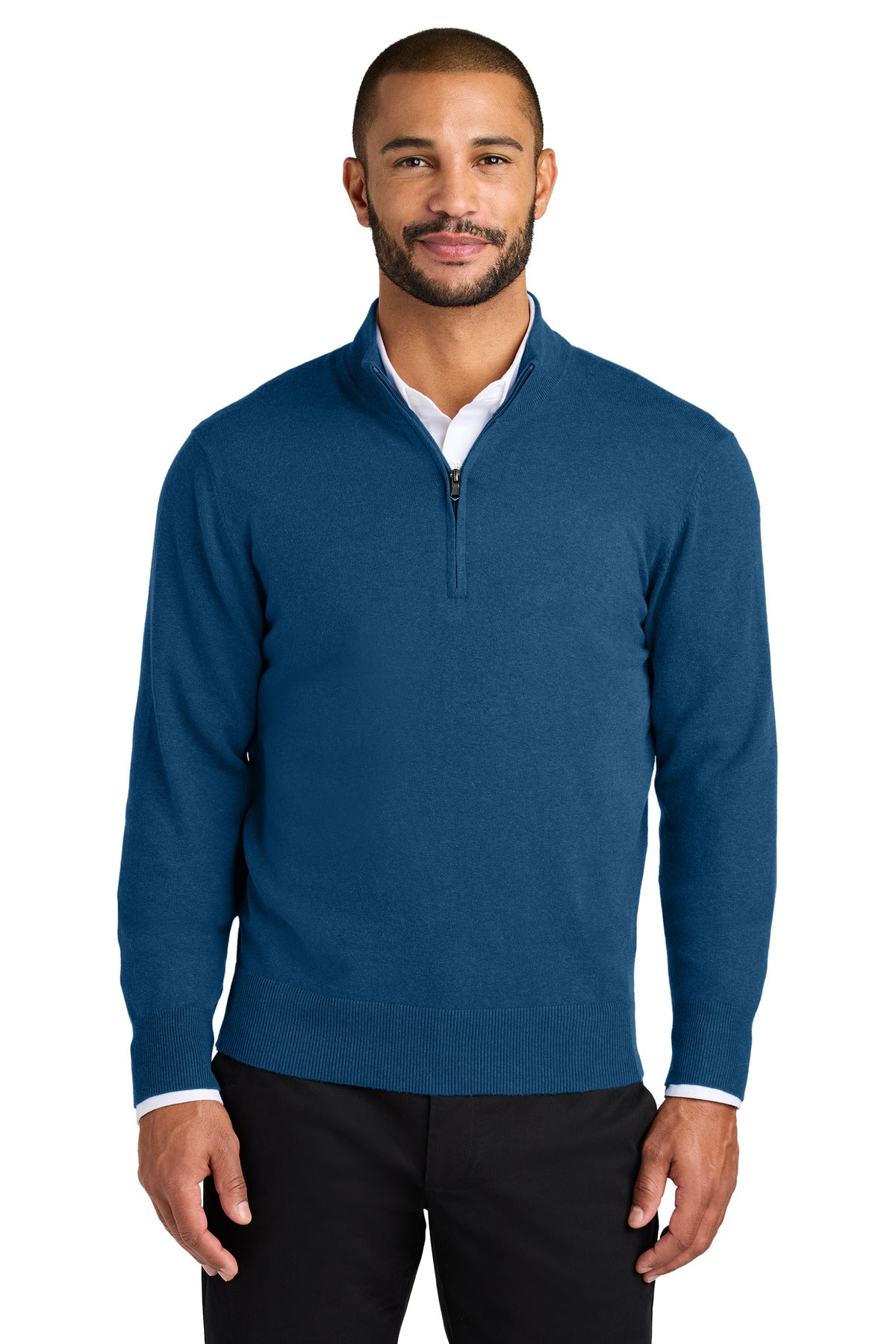 Front View of AegeanBlHt Port Authority Easy Care 1/4-Zip Sweater SW2900