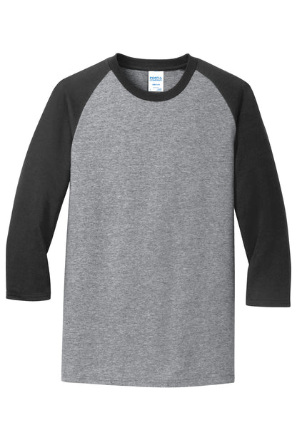 Front View of AH/Jet Black Port & Company Core Blend 3/4-Sleeve Raglan Tee. PC55RS