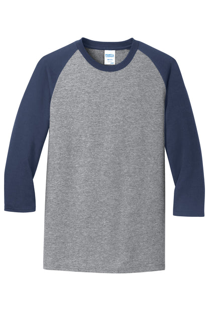Front View of AH/Navy Port & Company Core Blend 3/4-Sleeve Raglan Tee. PC55RS