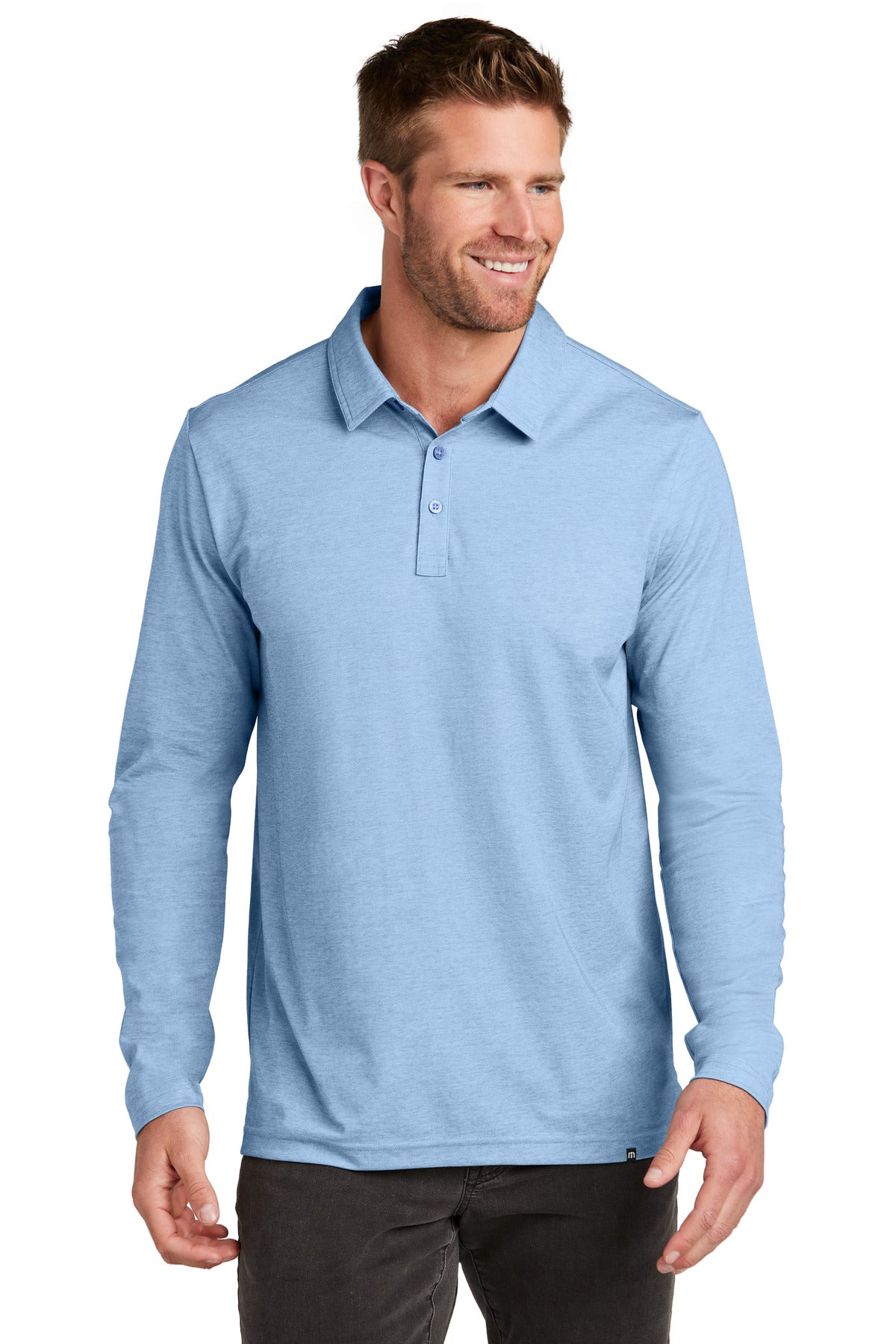 Front View of AllureHthr TravisMathew Oceanside Heather Long Sleeve Polo TM1MZ343