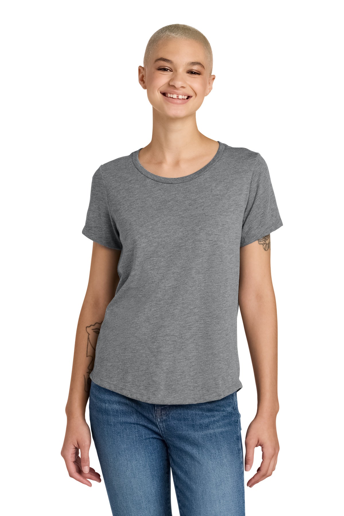 Front View of AlumGrey Allmade Women's Relaxed Tri-Blend Scoop Neck Tee AL2015