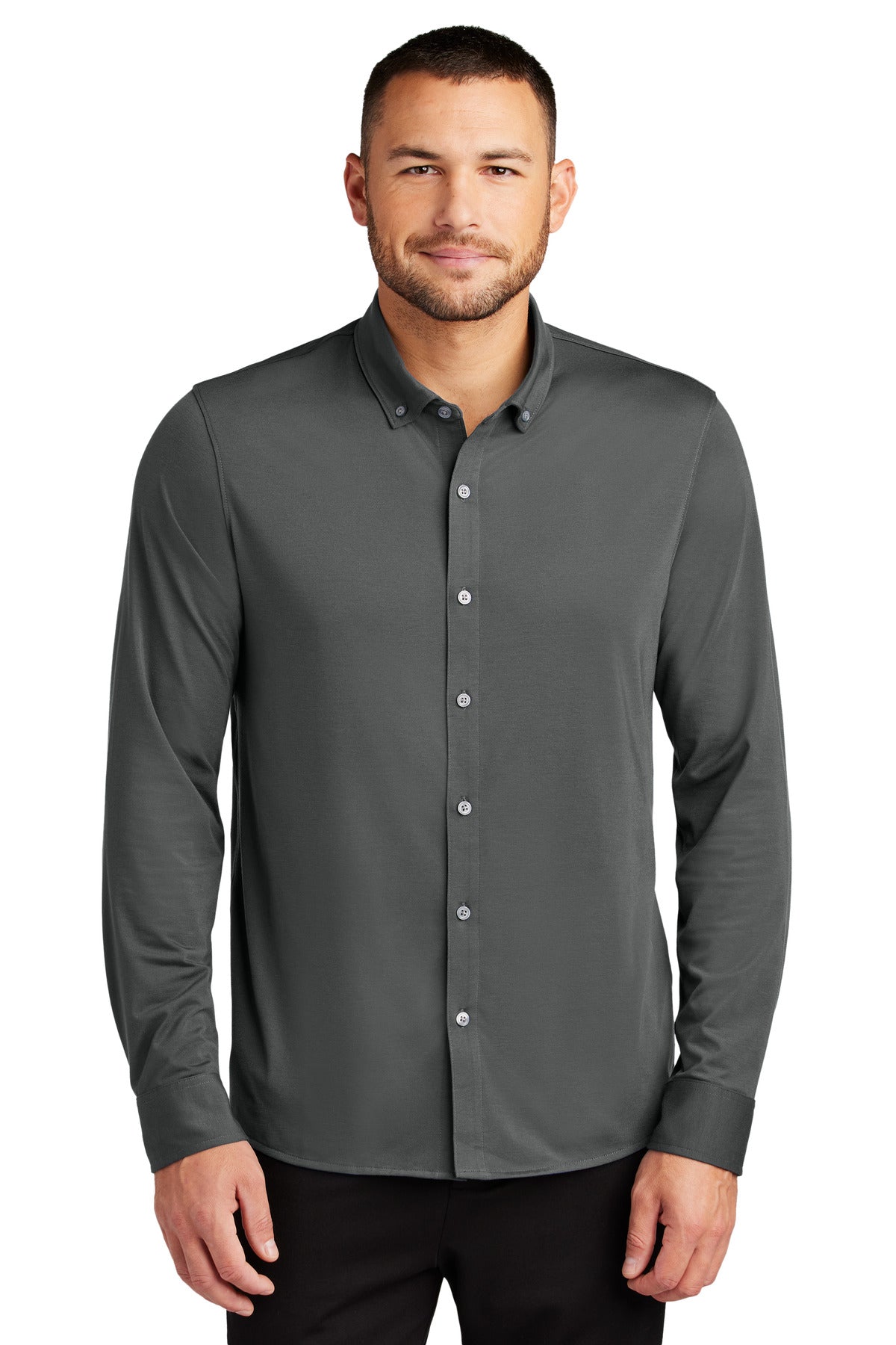 Front View of AnchorGrey Mercer+Mettle Stretch Jersey Long Sleeve Shirt MM1018