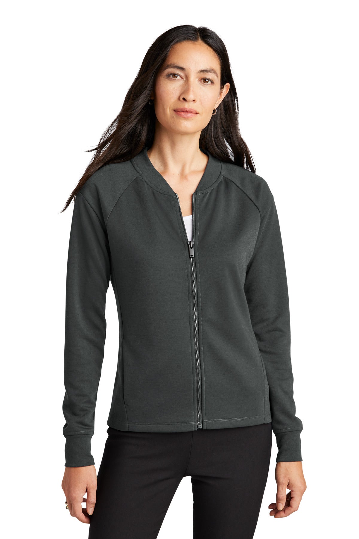 Front View of AnchorGrey Mercer+Mettle Women's Double-Knit Bomber MM3001