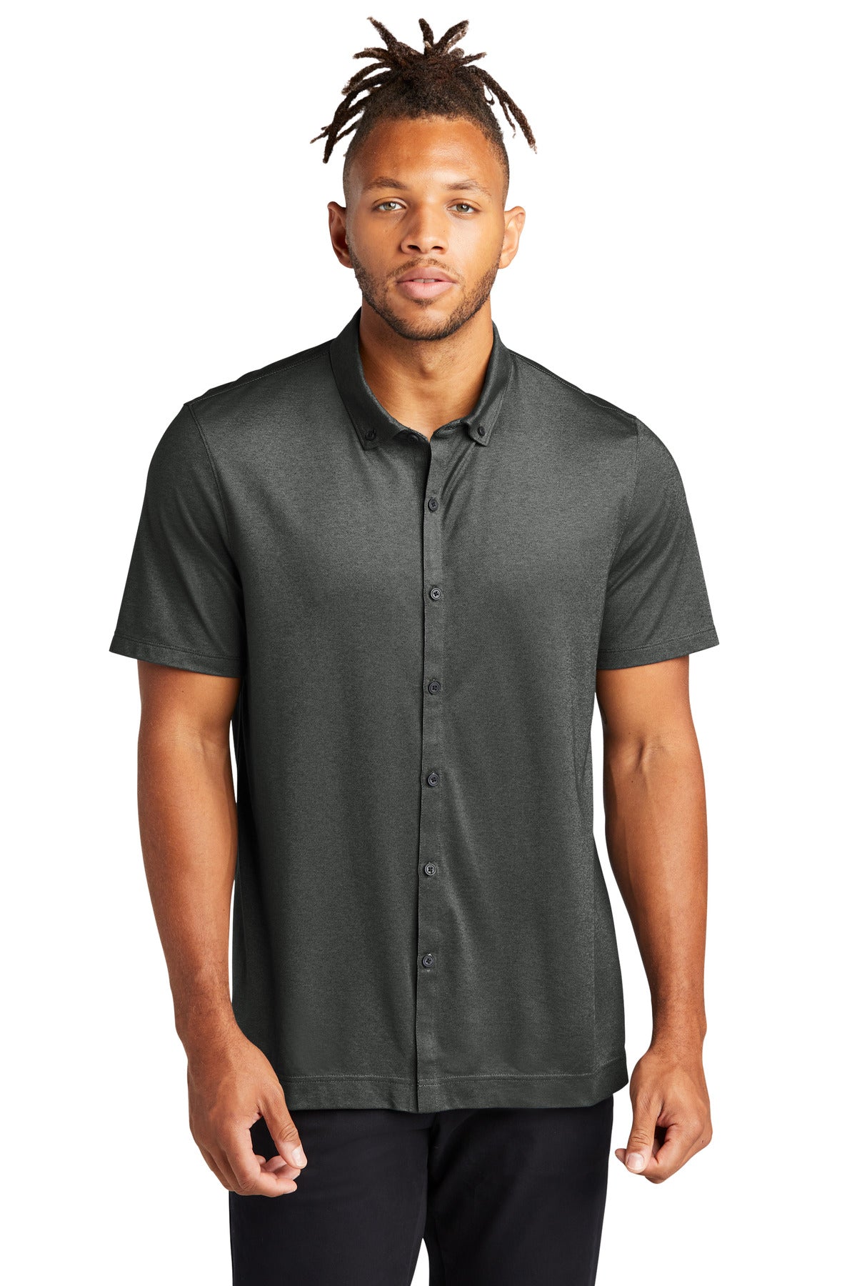 Front View of AnchorGyHt Mercer+Mettle Stretch Pique Full-Button Polo MM1006
