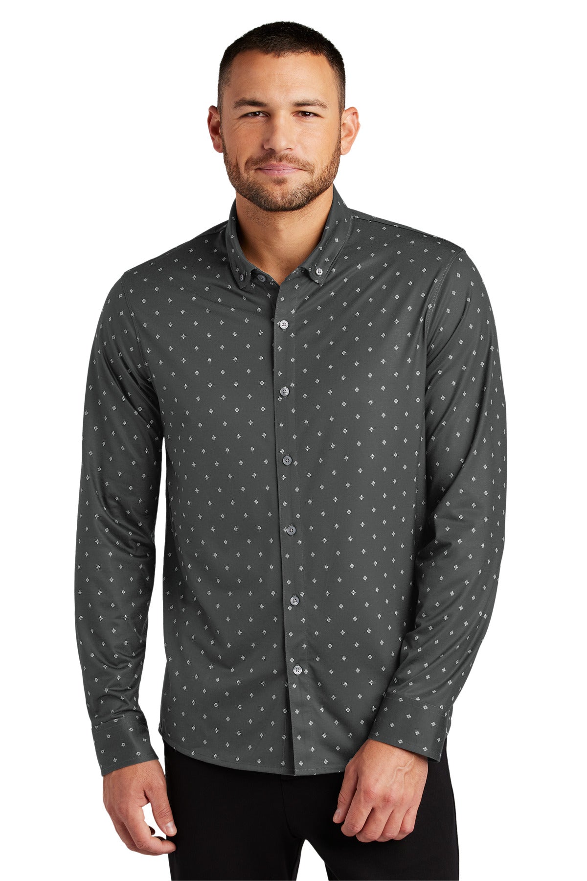 Front View of AnrGGoDmnd Mercer+Mettle Stretch Jersey Long Sleeve Shirt MM1018