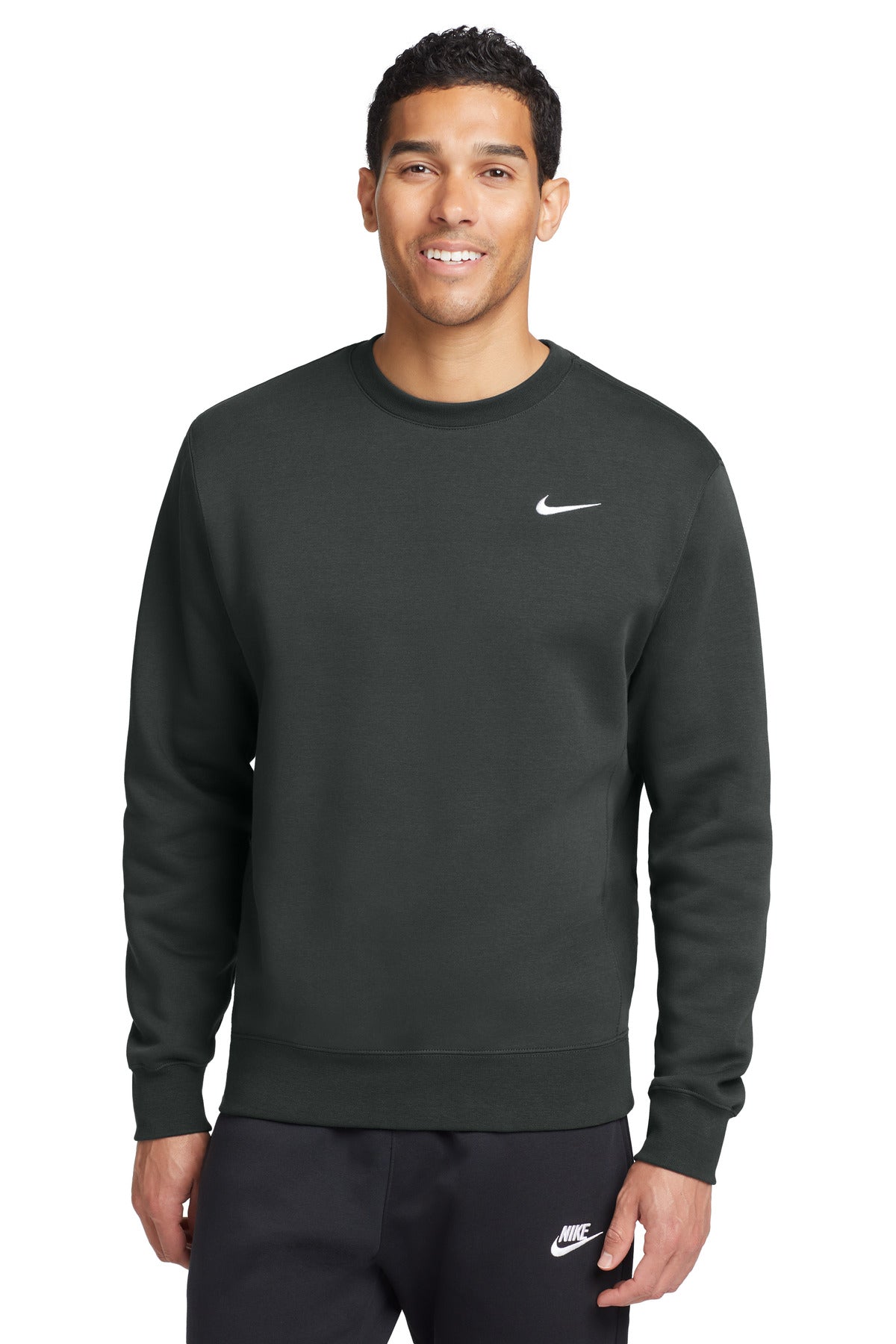Front View of Anthracite Nike Club Fleece Crew CJ1614