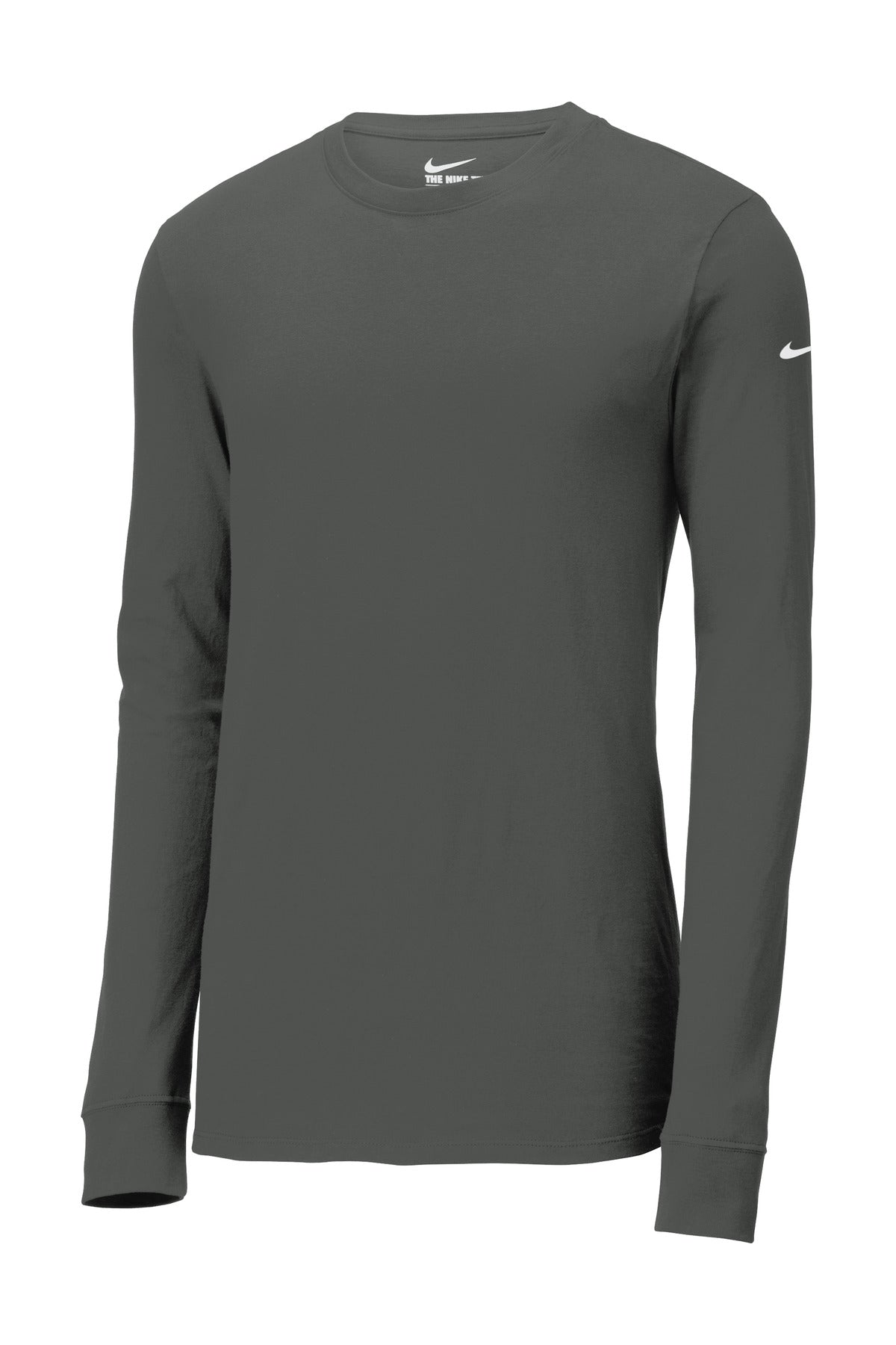 Front View of Anthracite Nike Dri-FIT Cotton/Poly Long Sleeve Tee. NKBQ5230