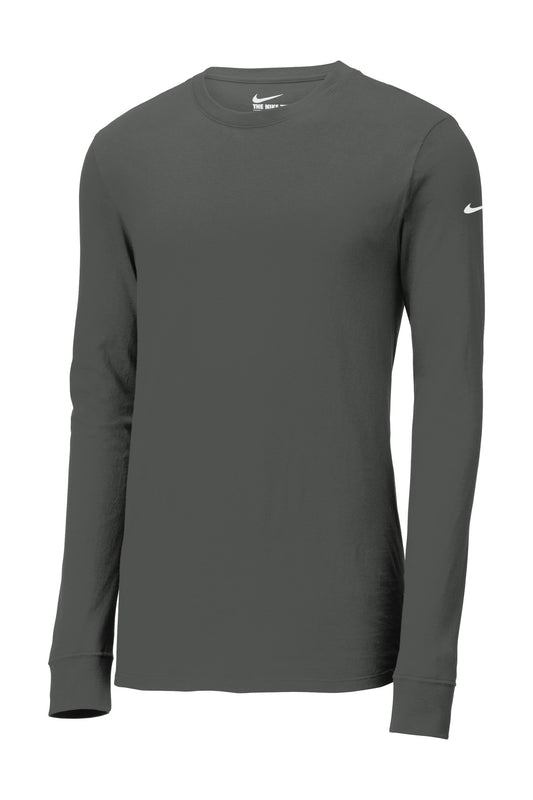 Front View of Anthracite Nike Dri-FIT Cotton/Poly Long Sleeve Tee. NKBQ5230