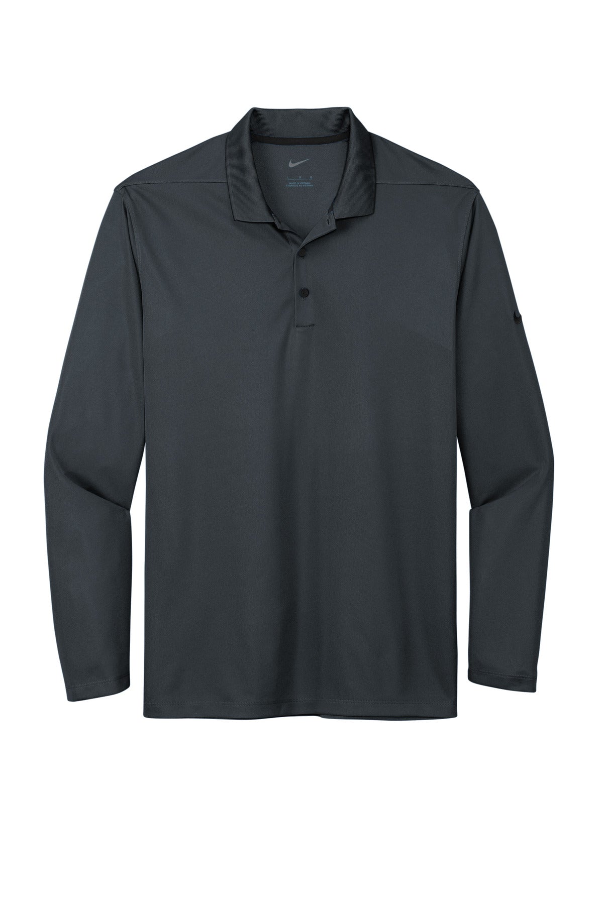 Front View of Anthracite Nike Dri-FIT Micro Pique 2.0 Long Sleeve Polo NKDC2104