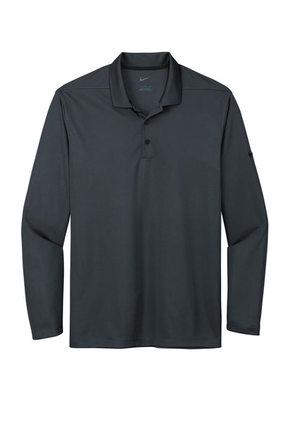 Front View of Anthracite Nike Dri-FIT Micro Pique 2.0 Long Sleeve Polo NKDC2104