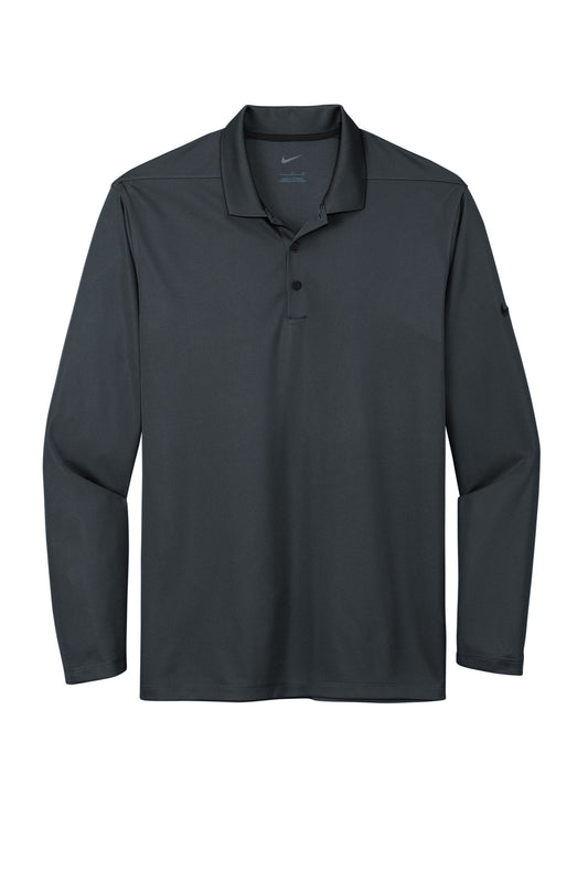 Front View of Anthracite Nike Dri-FIT Micro Pique 2.0 Long Sleeve Polo NKDC2104