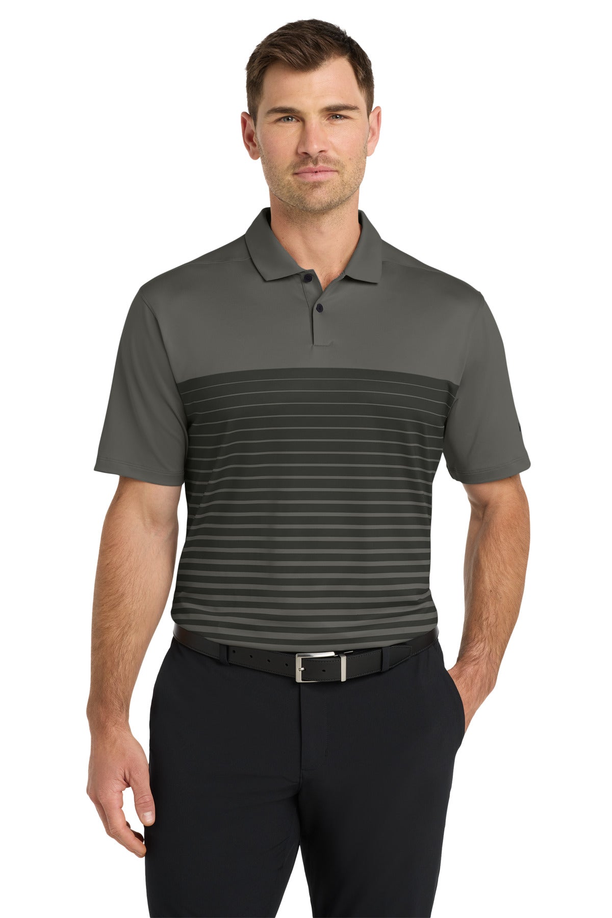 Front View of Anthracite Nike Dri-FIT Vapor Block Polo NKDC2114