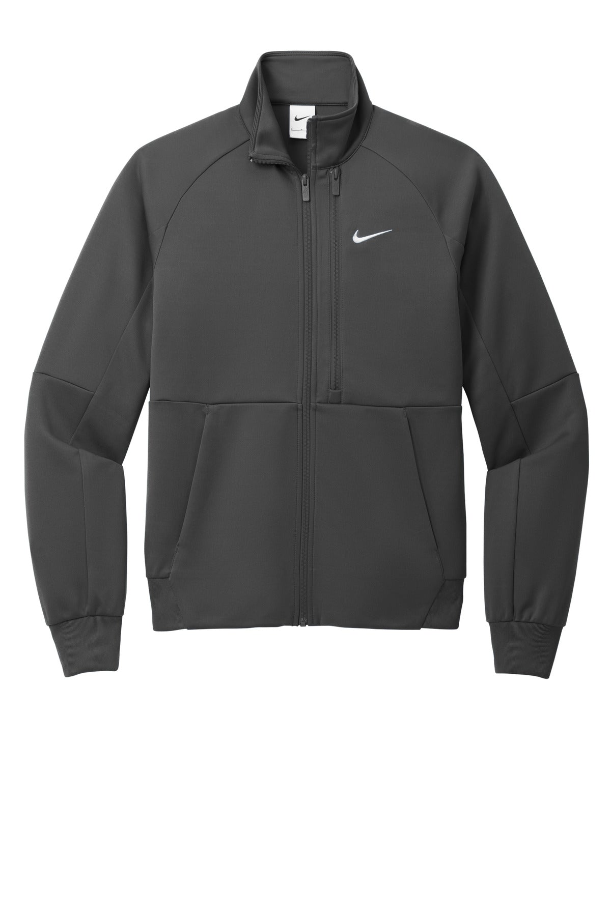 Front View of Anthracite Nike Full-Zip Chest Swoosh Jacket NKFD9891
