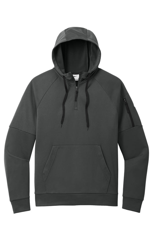 Front View of Anthracite Nike Therma-FIT Pocket 1/4-Zip Fleece Hoodie NKFD9742