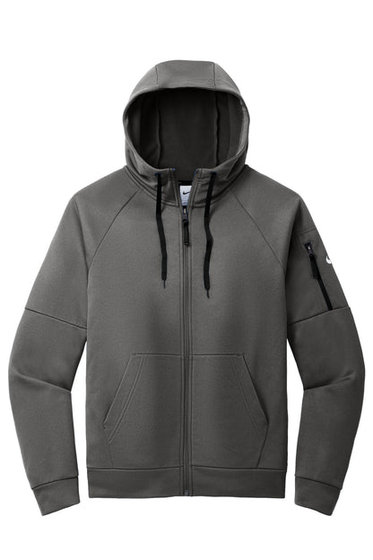 Front View of Anthracite Nike Therma-FIT Pocket Full-Zip Fleece Hoodie NKFD9859