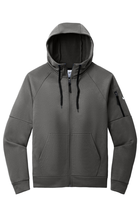 Front View of Anthracite Nike Therma-FIT Pocket Full-Zip Fleece Hoodie NKFD9859