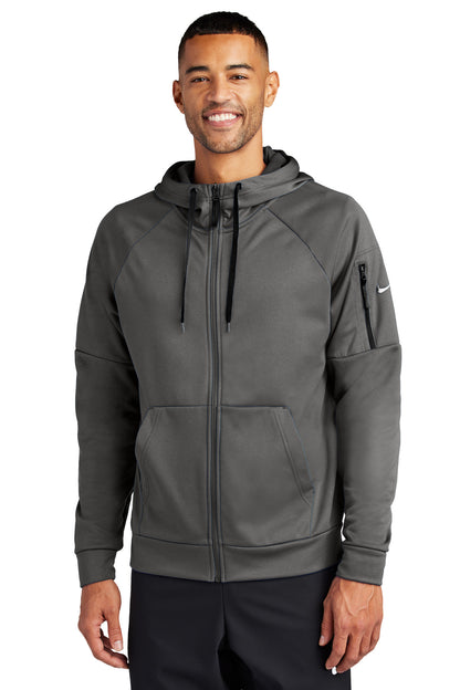 Front View of Anthracite Nike Therma-FIT Pocket Full-Zip Fleece Hoodie NKFD9859