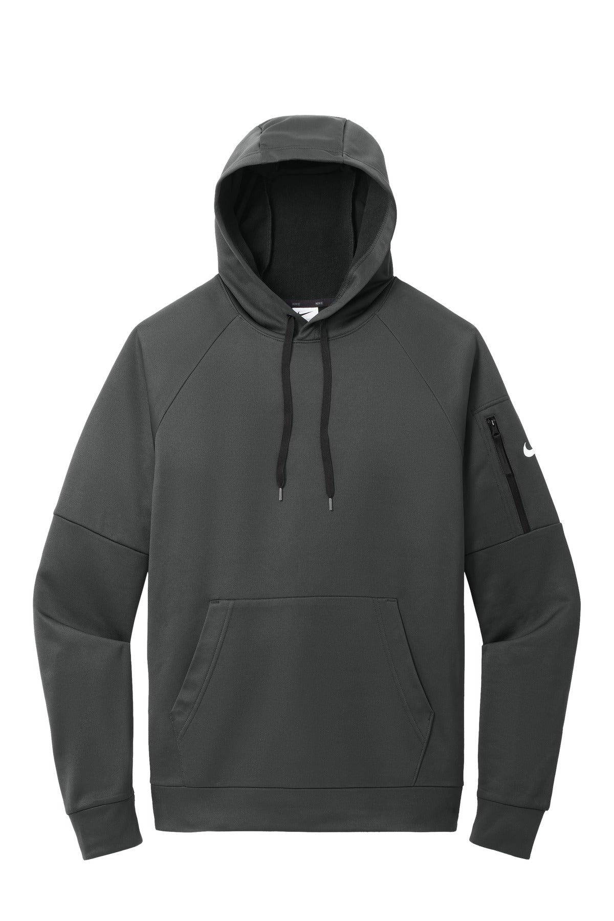 Front View of Anthracite Nike Therma-FIT Pocket Pullover Fleece Hoodie NKFD9735