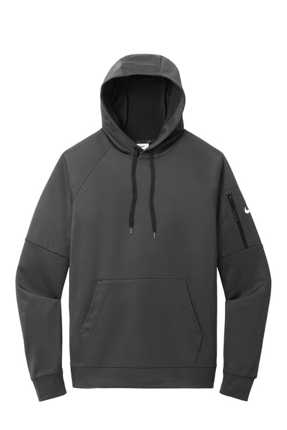 Front View of Anthracite Nike Therma-FIT Pocket Pullover Fleece Hoodie NKFD9735