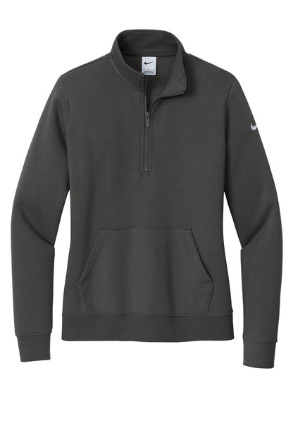 Front View of Anthracite Nike Women's Club Fleece Sleeve Swoosh 1/2-Zip NKDX6720