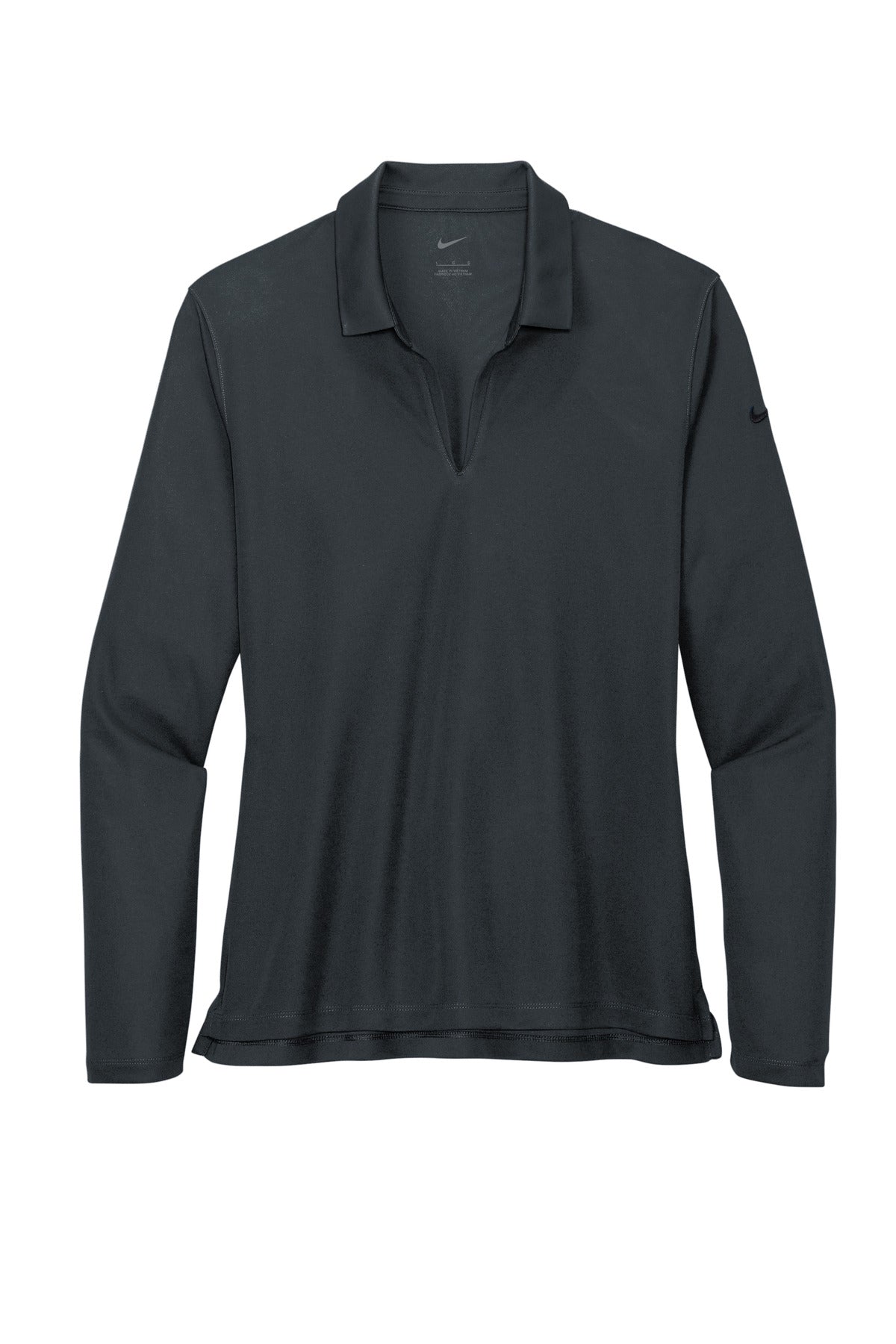 Front View of Anthracite Nike Women's Dri-FIT Micro Pique 2.0 Long Sleeve Polo NKDC2105
