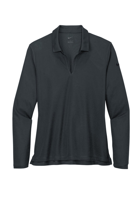 Front View of Anthracite Nike Women's Dri-FIT Micro Pique 2.0 Long Sleeve Polo NKDC2105