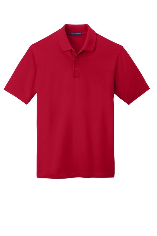Front View of Apple Red Port Authority EZCotton Polo. K8000