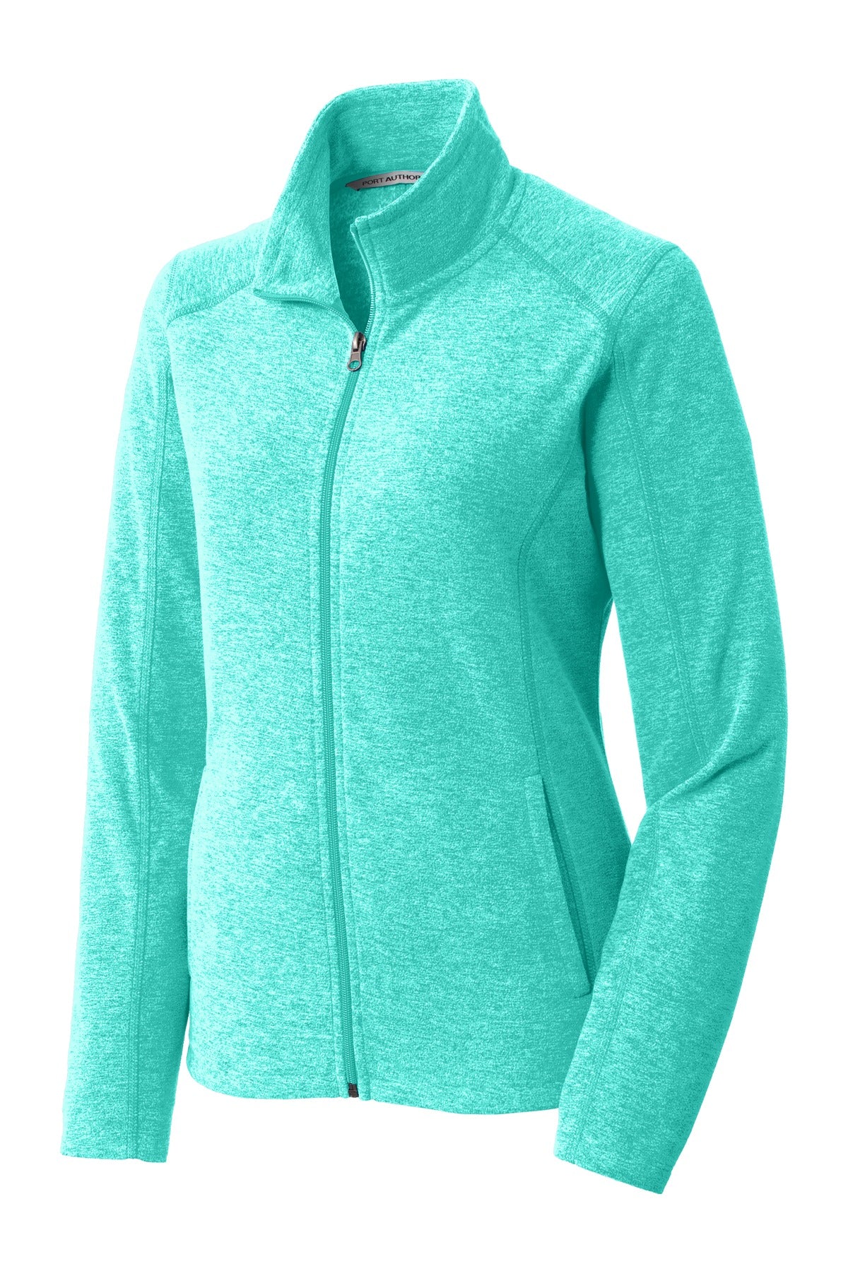 Front View of Aqua Green Hea Port Authority Women's Heather Microfleece Full-Zip Jacket. L235