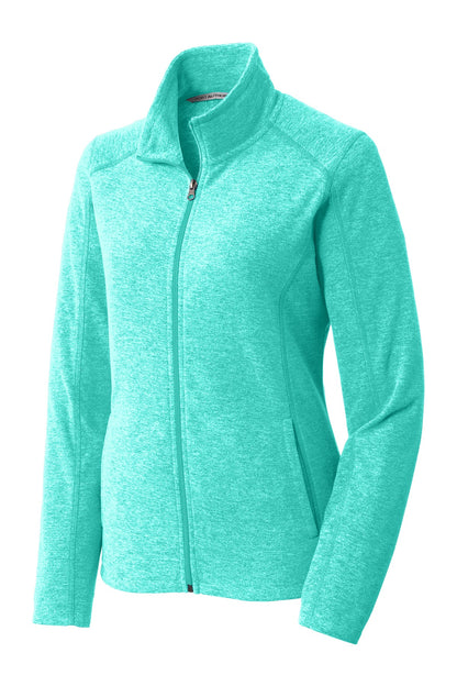 Front View of Aqua Green Hea Port Authority Women's Heather Microfleece Full-Zip Jacket. L235