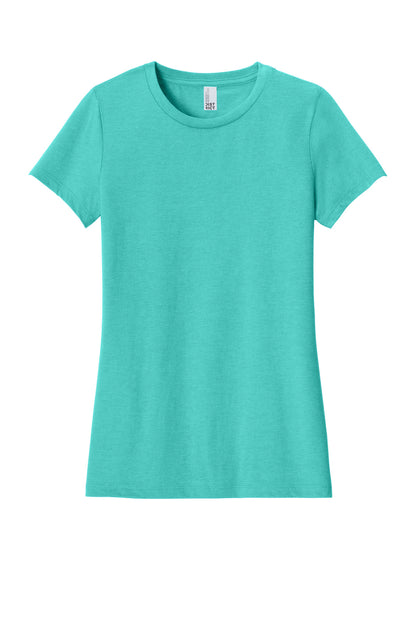 Front View of AquaHthr District Women's Perfect Blend CVC Tee. DM108L