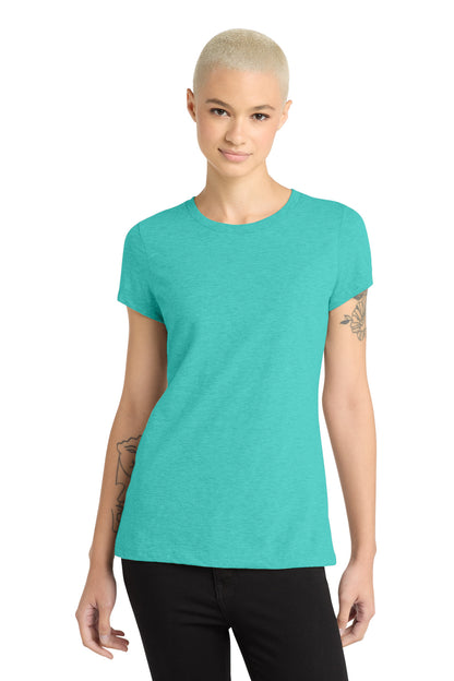 Front View of AquaHthr District Women's Perfect Blend CVC Tee. DM108L