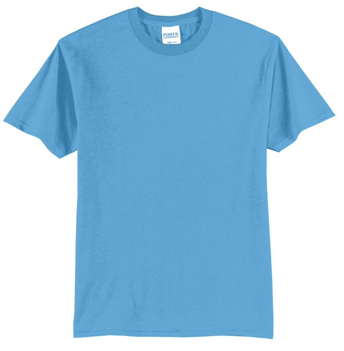 Front View of Aquatic Blue Port & Company Tall Core Blend Tee. PC55T