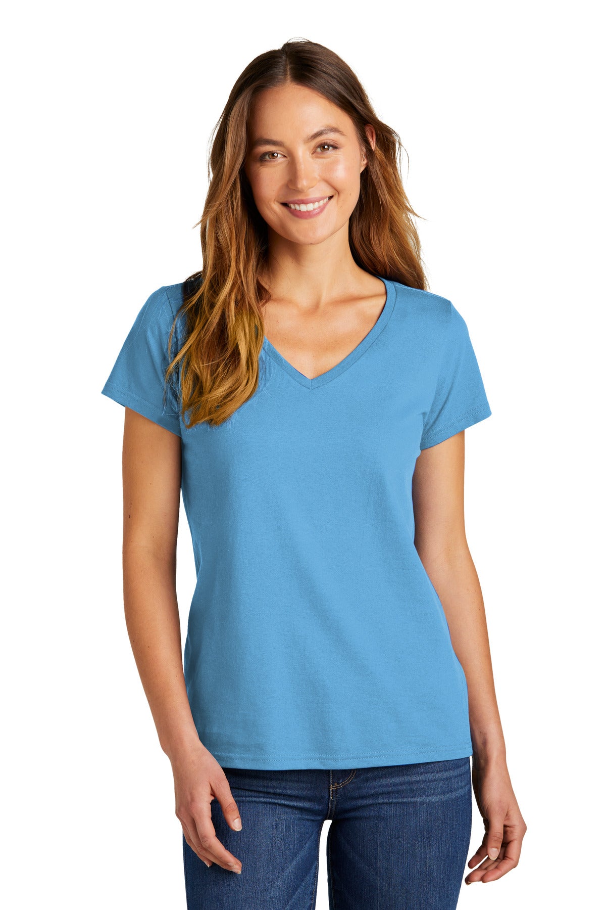 Front View of AquaticBl District Women's The Concert Tee V-Neck DT5002