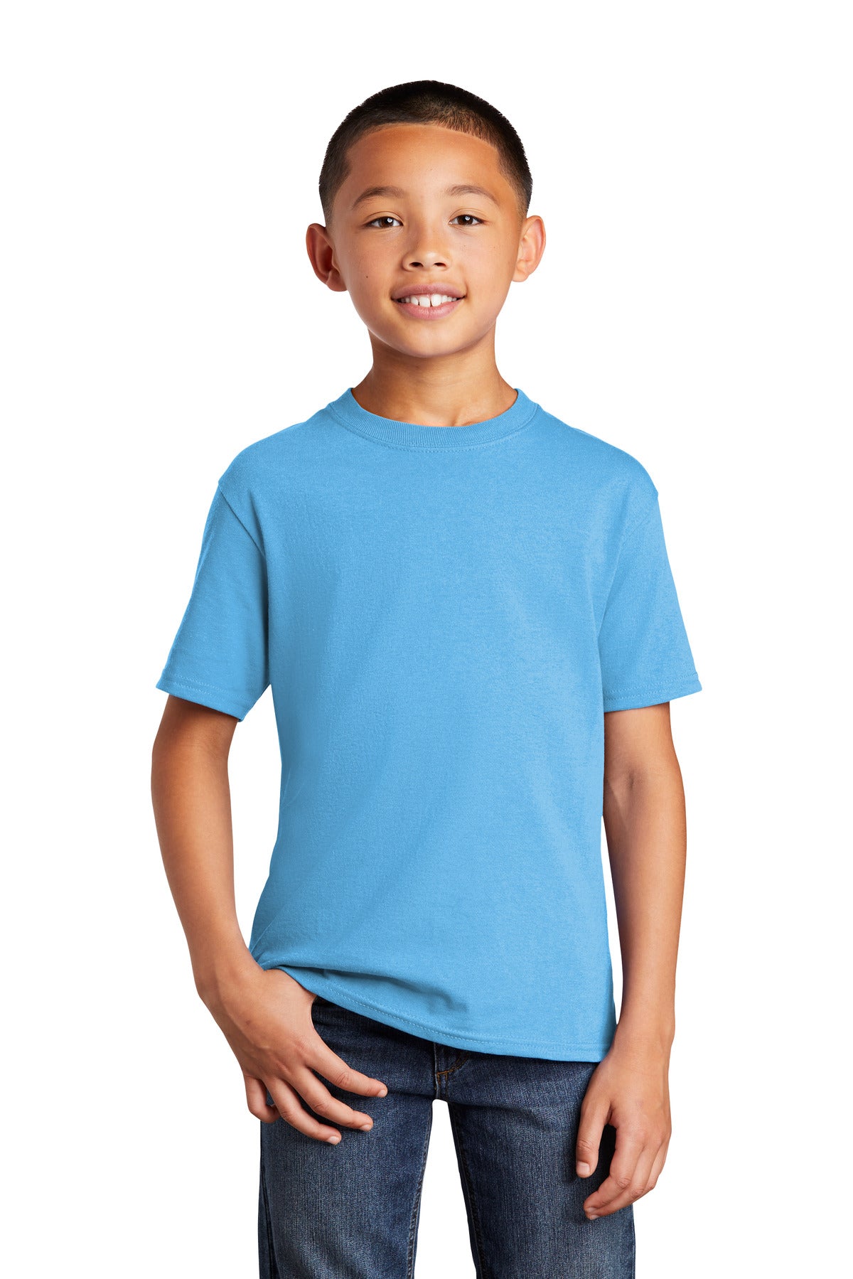 Front View of AquaticBl Port & Company Youth Core Cotton DTG Tee PC54YDTG